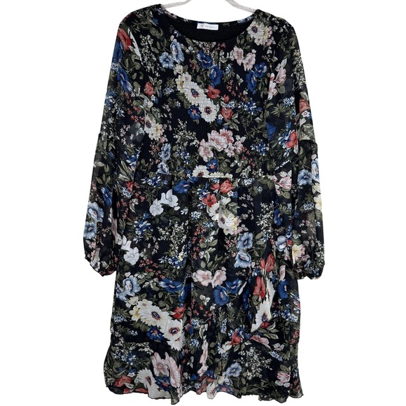 Kirundo Dress Womens Large Black Floral Smocked Sheer Long Sleeve Lined Ruffle - Picture 1 of 12